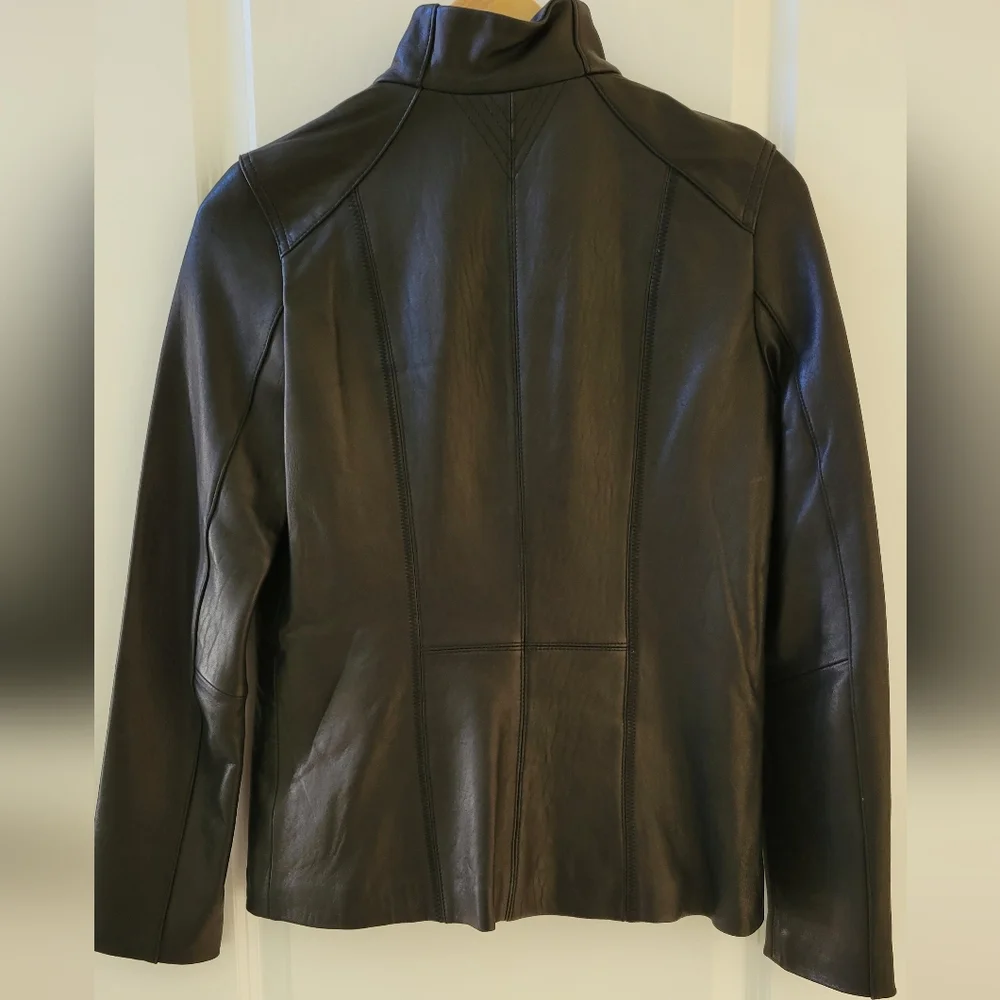DKNY Leather Jacket Moto Racer Style - Picture 2 of 9